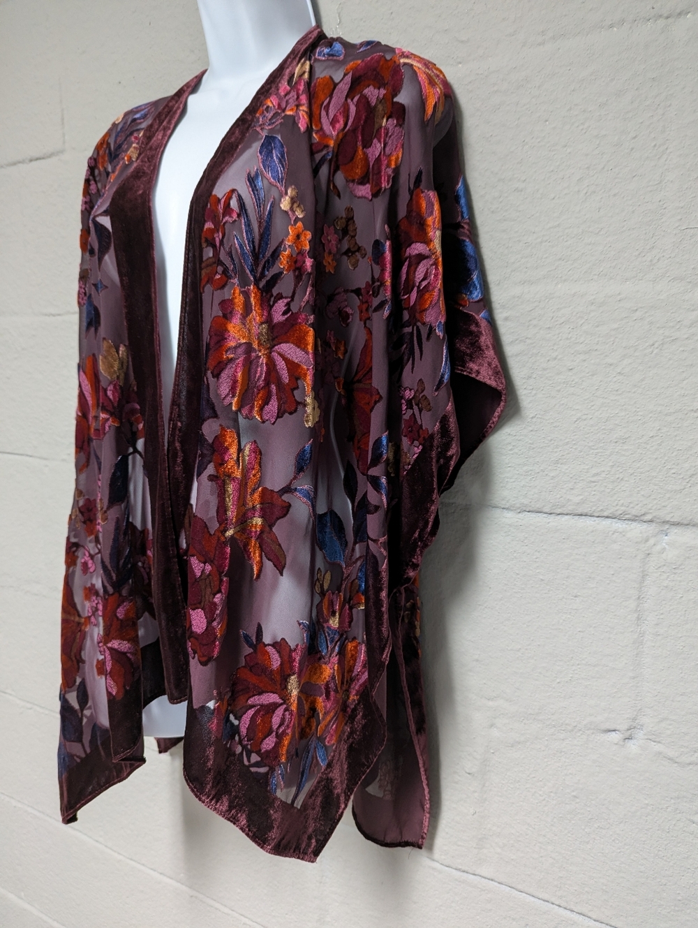 J Jill Velvet Burnout Kimono Topper One Size Boho Romance - Picture 3 of 14